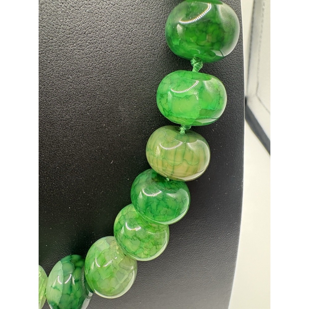 Green Agate Stone Bead Necklace Sterling Silver 18" Marked LUC‎ 925 CN - Picture 4 of 9